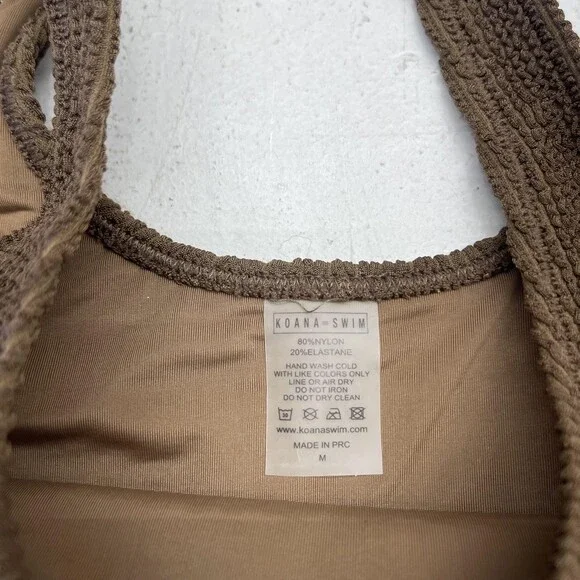 Koana Swim Emma Crinkle Top Set Womens M Green Brown Bralette 2 Piece Textured - Picture 3 of 6